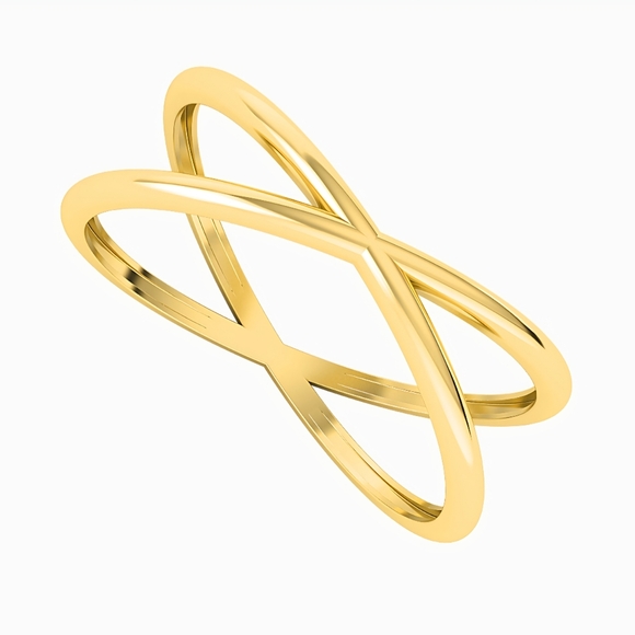 Gold Ring Contemporary Jewelry Dainty Double Band Cross Size 7 Gifts For Her - Picture 2 of 4